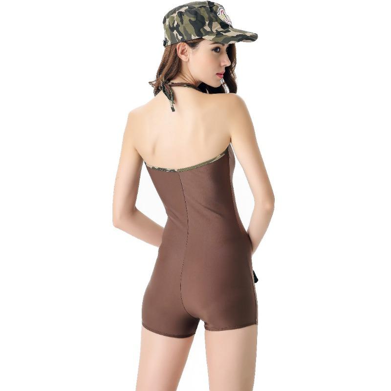 Military Women Halloween Costume Cosplay Cheerleading Uniform Festive One-piece Coffee Camouflage Performance Costume