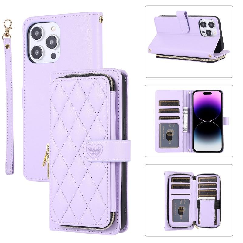 Luxury Zipper Phone Pouch IPhone 15 Slim Card Holder With Wrist Strap TPU Shockproof Case Korean Style