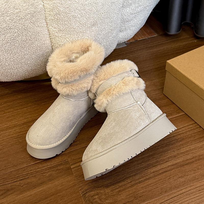 Women's fur as one thick bottom heightening hairy mouth winter lightweight one-step warm snow boots non-slip wear-resistant casual sports cotton boots