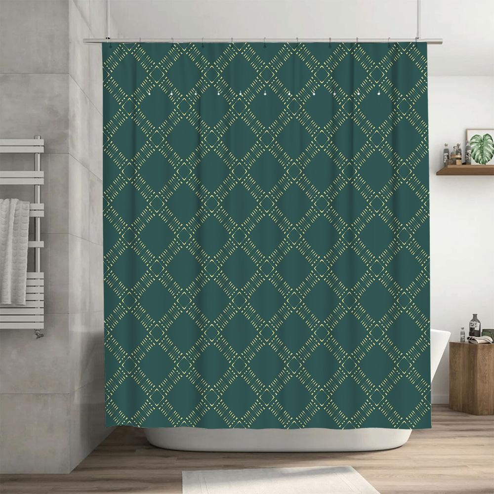 Green Geometric Shower Curtain Waterproof Bathroom Decor Polyester Modern Design 60 X 72 Inch (Modeltc315)