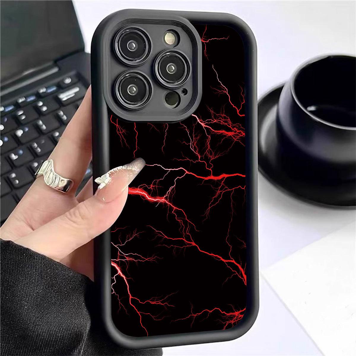 

Черный Чехол для iPhone 14/15/16/17 Pro Max с Красным Светящимся Узором «Лестница» iPhone 14 чёрный