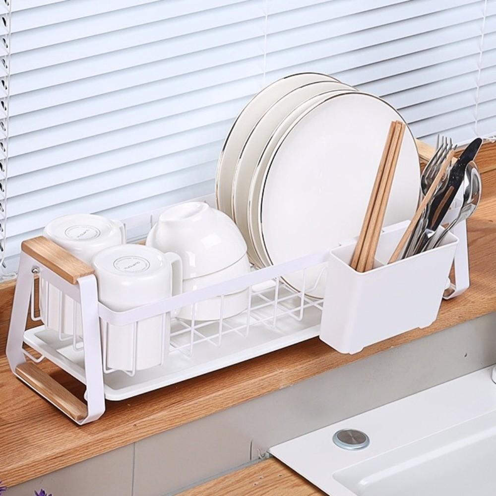 Detachable Kitchen Dish Rack Wooden Handle Kitchen Organizer Dish Drying Drain Rack  Household