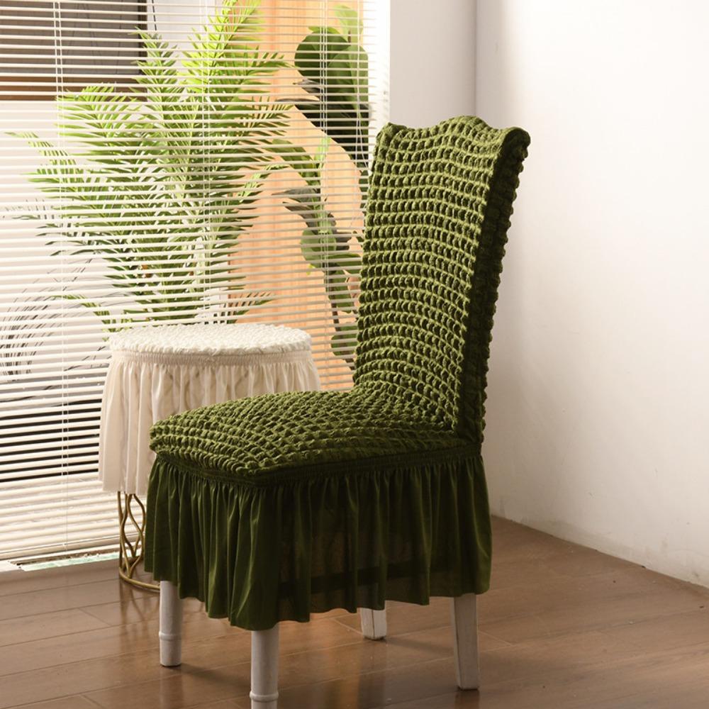 

Luxury Seersucker Elastic Dining Chair Covers Full Coverage Universal Stretch Slipcovers 1pc