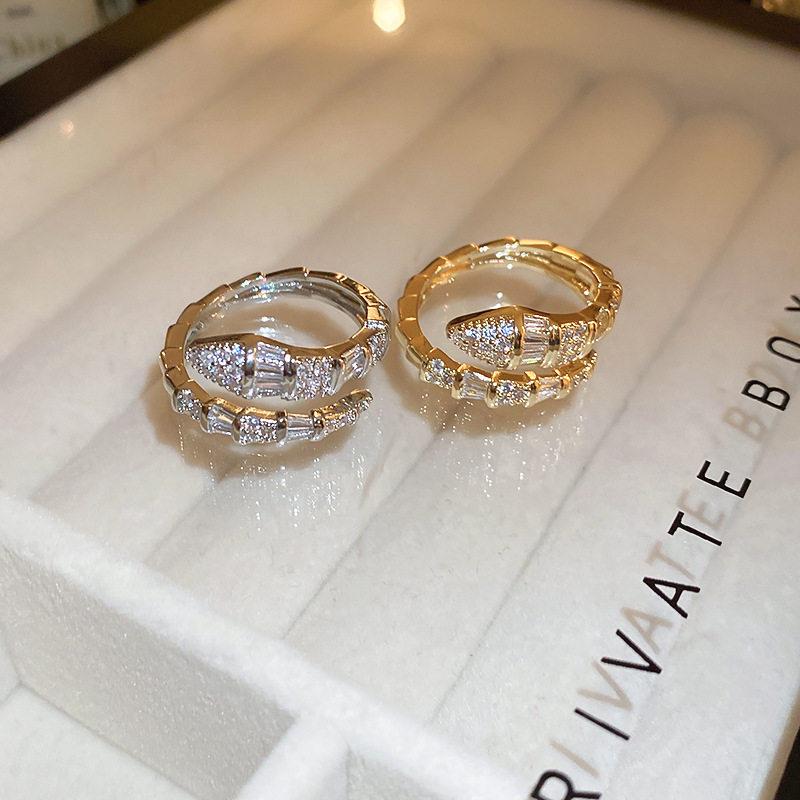 Zirconia Snake-Shaped Open Ring: Elegant High-End Index Finger Jewelry