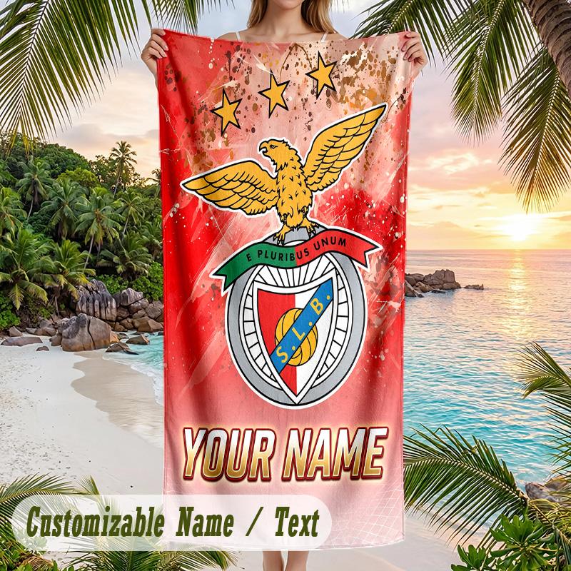 Beach Towel Benfica FC Print Custom Name Text Soft Towel for Swimming Pool