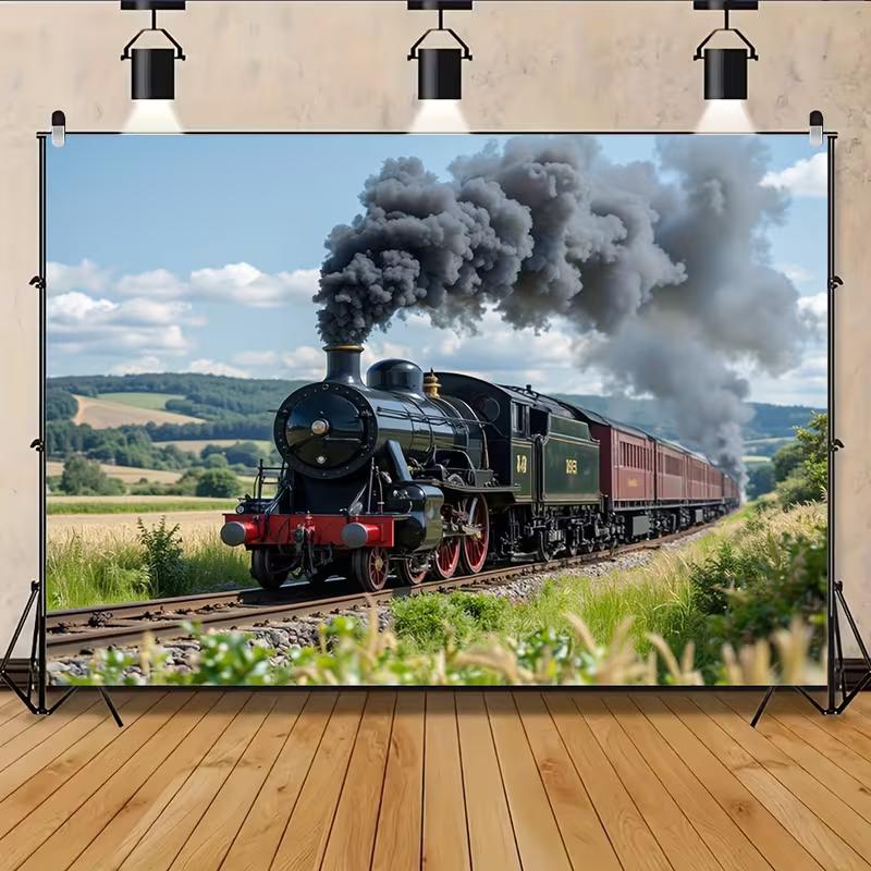 Vintage Steam Train Backdrop, Countryside Railroad Photography Background