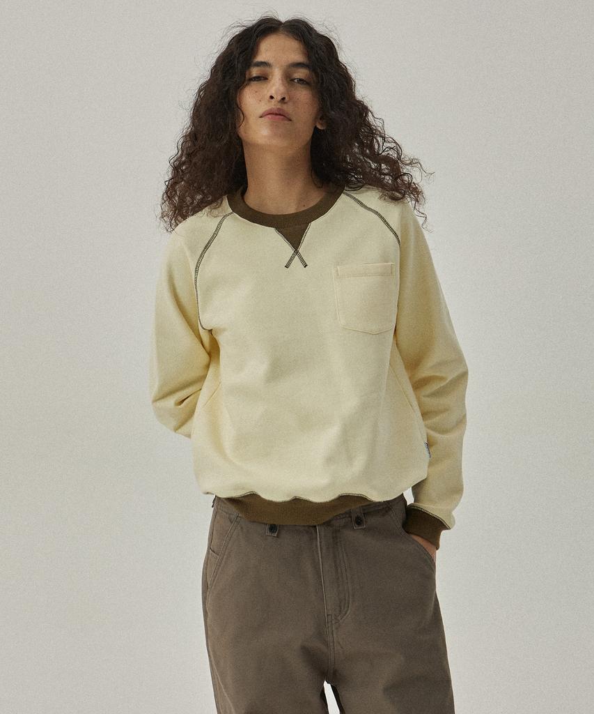MAGOODGAN Akarit 3412 Brushed Standard Fit Cream Contrast Crew Neck Sweatshirt