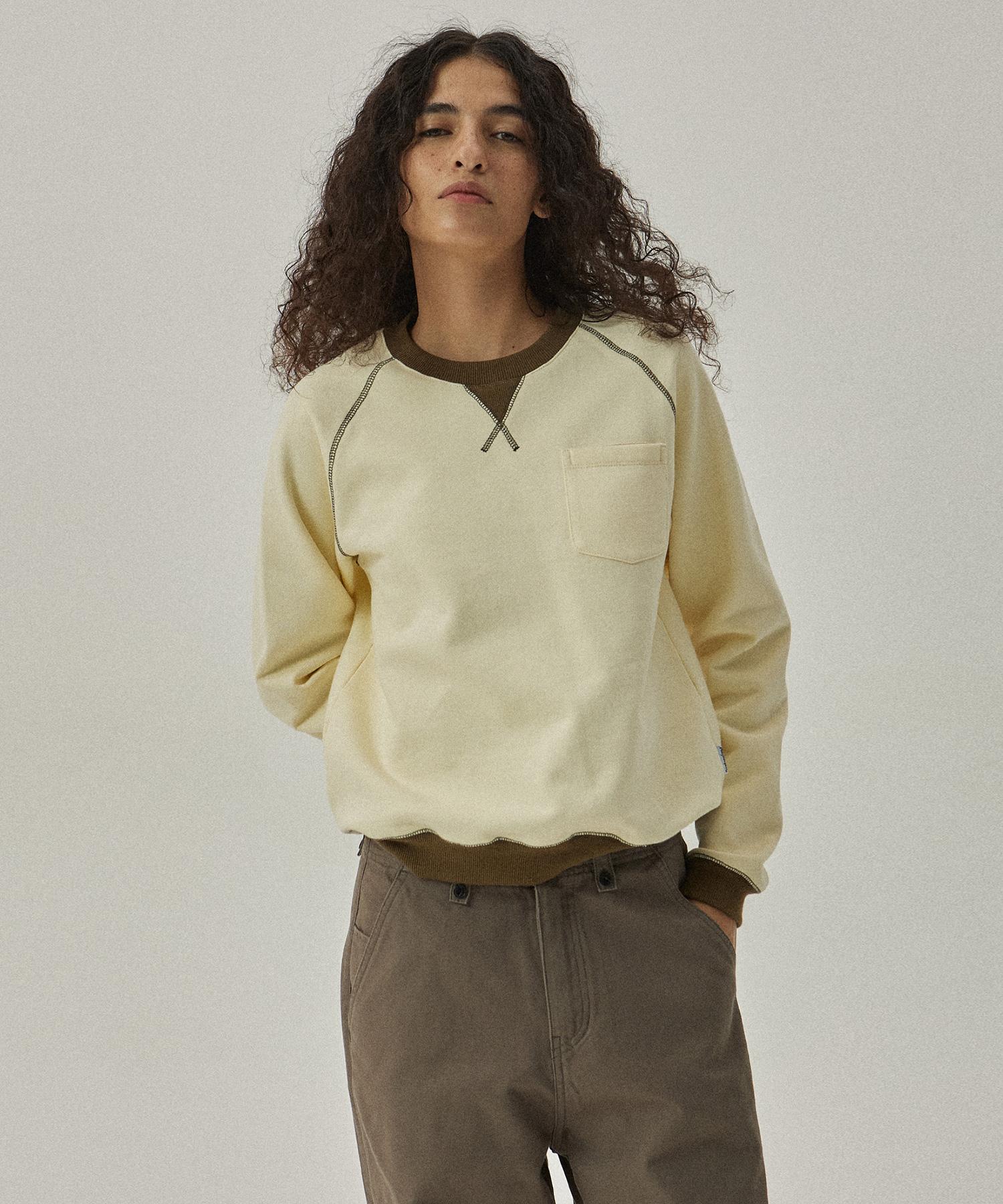 Mc Wood Gun Akarit 3412 Brushed Standard Fit Cream Contrast Crew Neck Sweatshirt M