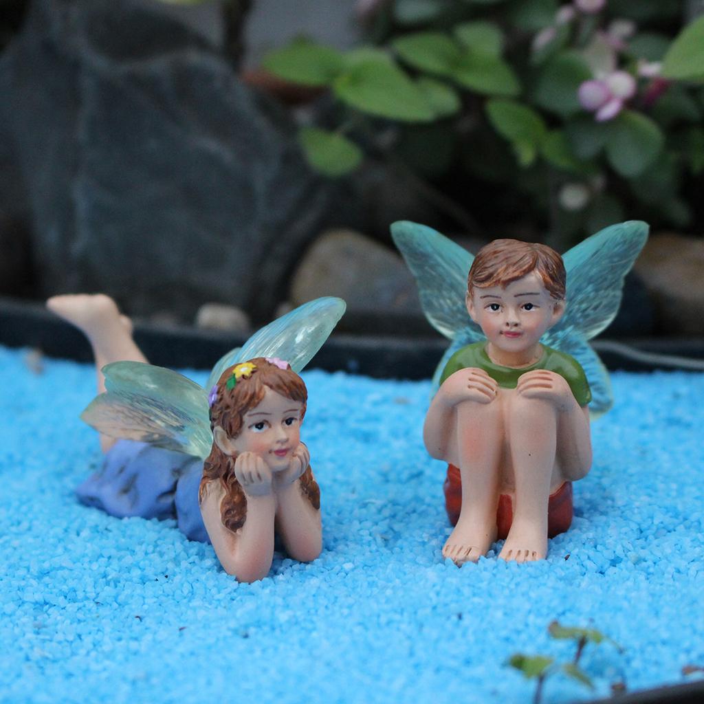 2pcs Funny Fairy Boy And Girl Statue, Fairy Garden Accessories, Resin Sculpture For Micro Landscape Flowerpot Lawn Yard Garden F
