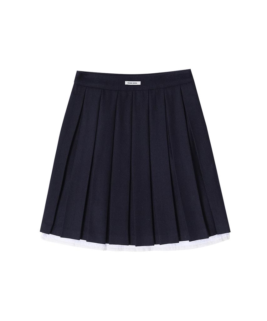 Crank Layered Wool Pleated Skirt_Navy