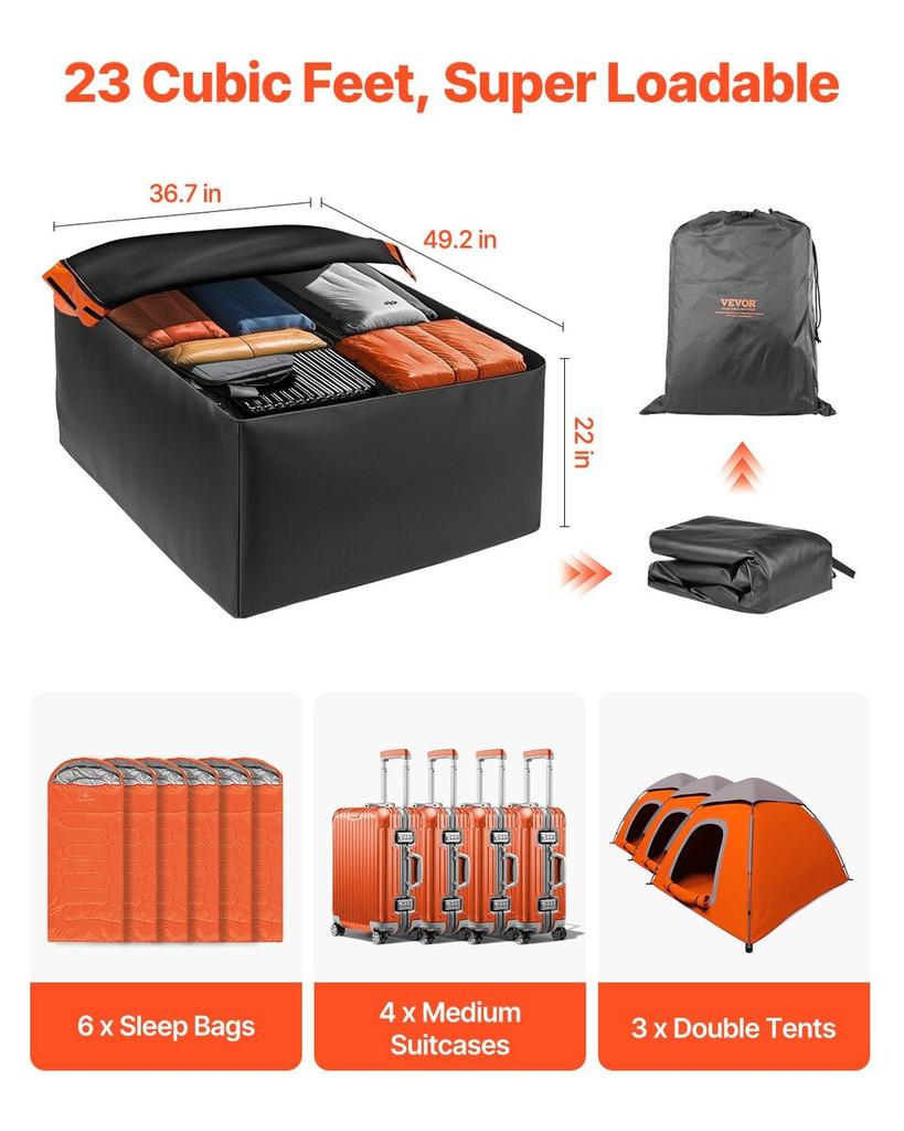 Car Rooftop Cargo Carrier Bag 23 Cubic Feet 840D PVC Car Roof Luggage Bag
