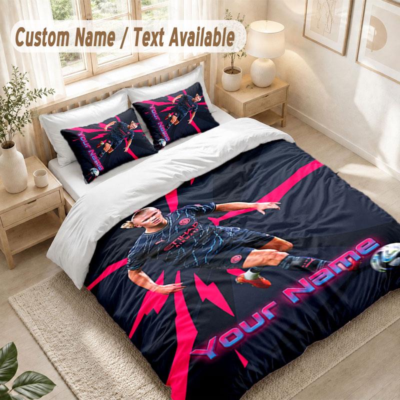 Custom Name Bedding Set 3 PiecesErling Haaland Print Duvet Cover + 2 Pillowcases Soft Bed Decor