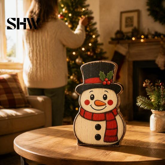 Decorative Shelf Statues Christmas Wooden Table Decorations, Santa Claus Snowman Reindeer Desktop Ornaments, Indoor Holiday Displays Distressed Tiered