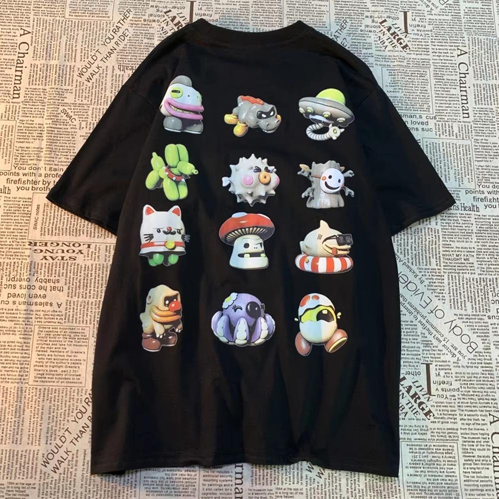 Twelve Cartoon American Retro Cartoon Printed Short Sleeved T-shirts For Men Women Trendy Loose Cotton Versatile Base Shirts