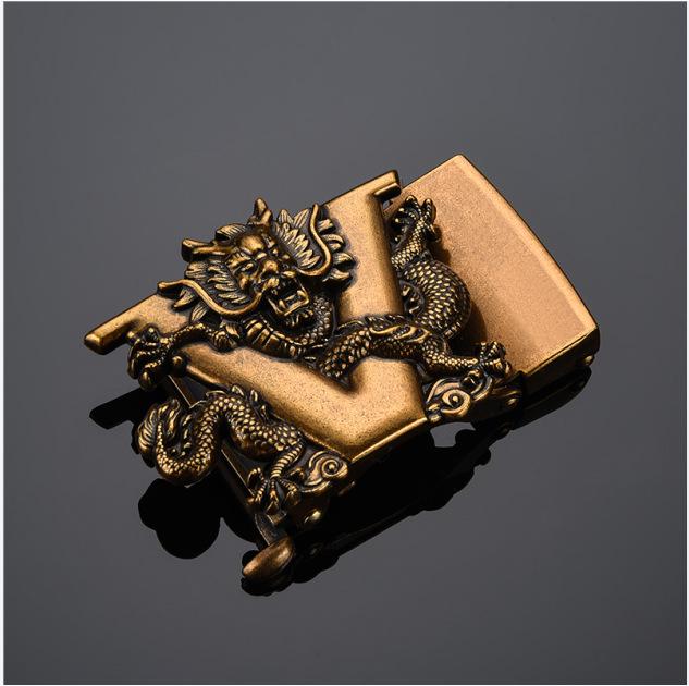 Men's Retro Leather Belt with Chinese Dragon Alloy Automatic Buckle