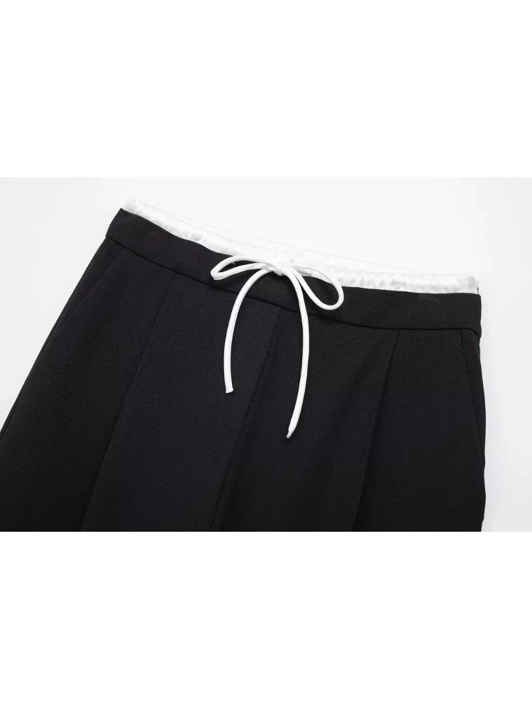 Pure Color Women High Waist Black Pants Solid Elastic Waist Wide Leg Pant Woman Fashion Lace Up Casual Loose Pants Streetwear