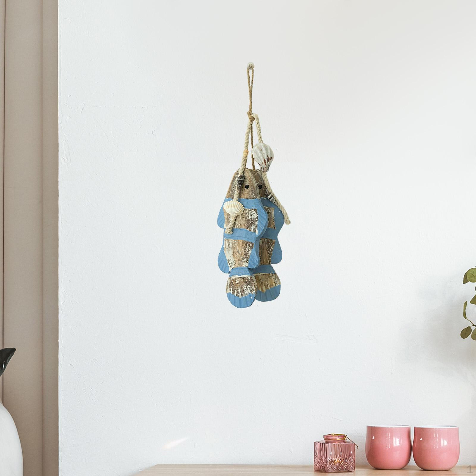 

Wood Fish Hanging Ornament Home Decoration Wall Mediterranean Pendant for Bar Blue 18x7.5x33cm