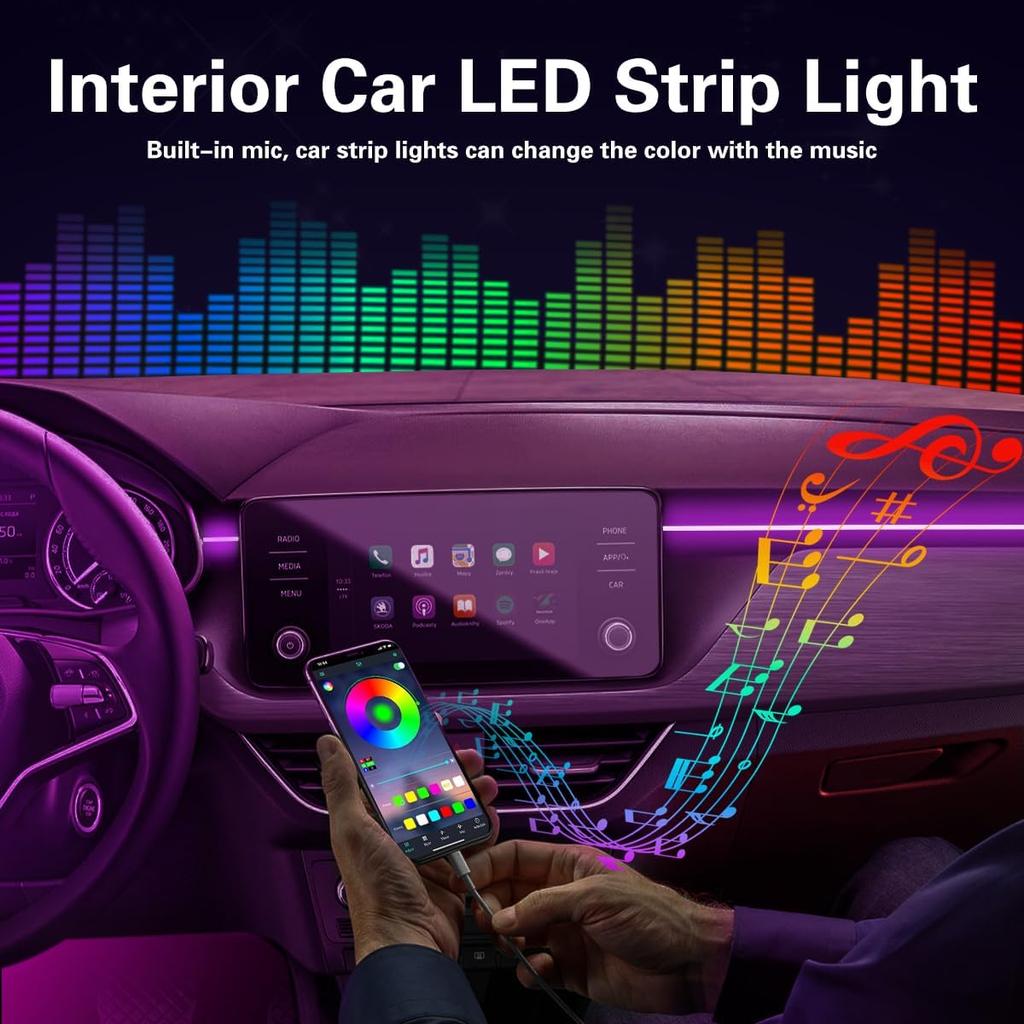 Interior Car Lights With Wireless APP And Remote Control, 5 In 1 RGB Ambient Lighting Kit With 236 Inches Fiber Optic, 16 Million Colors Car Neon