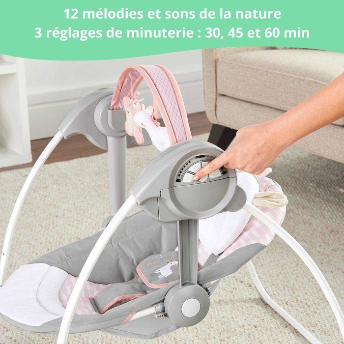 INGENUITY Transat pour bébé balancelle électrique pliable - Flora - Arche, cadeau bébé, réglages balancement, minuterie