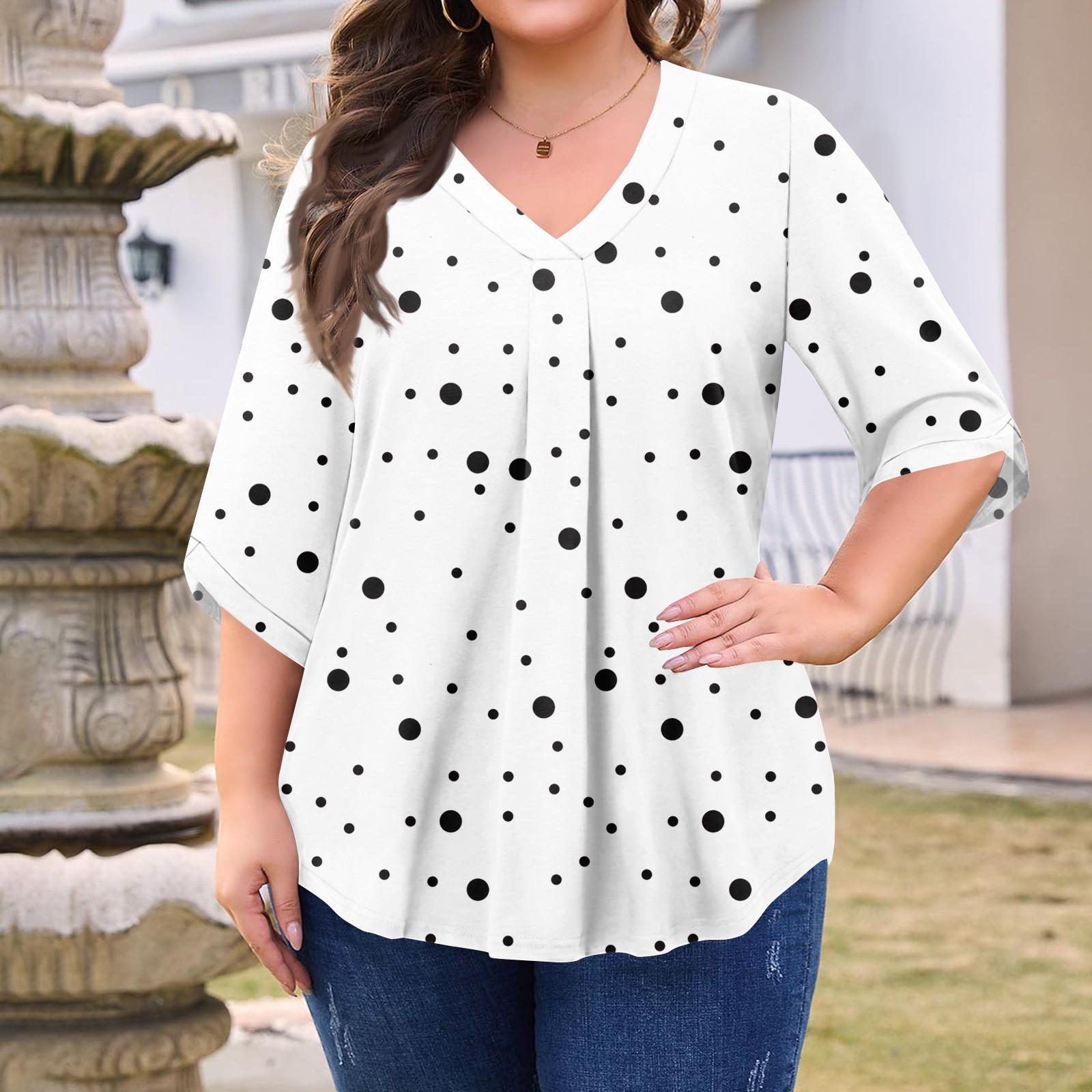 

Женская модная блузка большого размера с принтом, V-образным вырезом и рукавом три четверти XXL белый