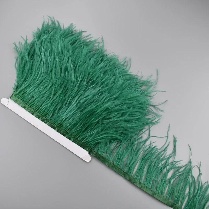 Feather1Meter Ostrich Feathers on Ribbon Tape 10-15CM White Feather Tassel Fringe Trim Boa Sewing Trimmings Clothes Accessoires Mariage