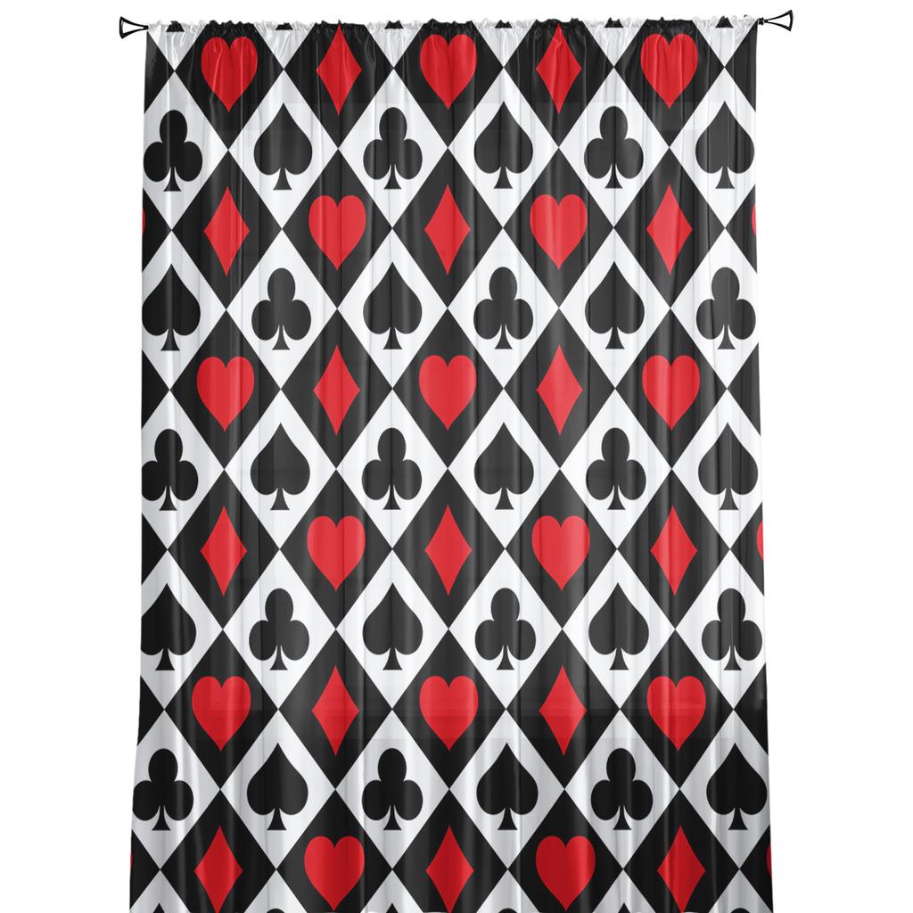 Kare Pokerowe Piki Kiery Krata Tekstura Przezroczyste Zasłony do Salonu Tiul na Okna Woalowa Przędza Krótkie Zasłony do Sypialni