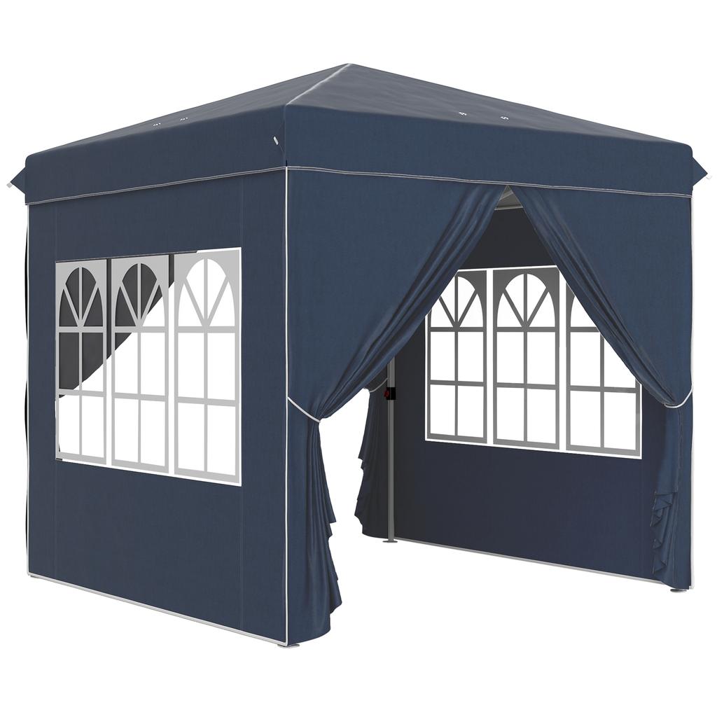 2.5 X 2.5 M Pop-Up Gazebo with Side Walls and Carry Bag, UPF50+ Height-Adjustable Garden Tent, Dark Blue