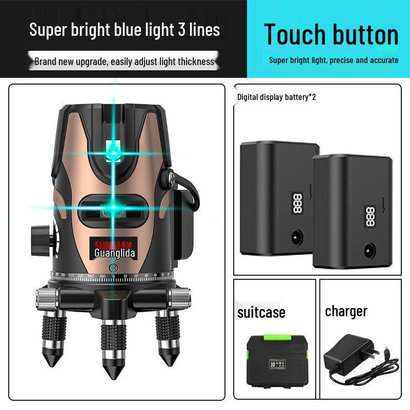 High Precision Outdoor Laser Level with Infrared, Blue, and Green Light - 2, 3 & 5 Lines, Auto-Leveling, Imported LD.