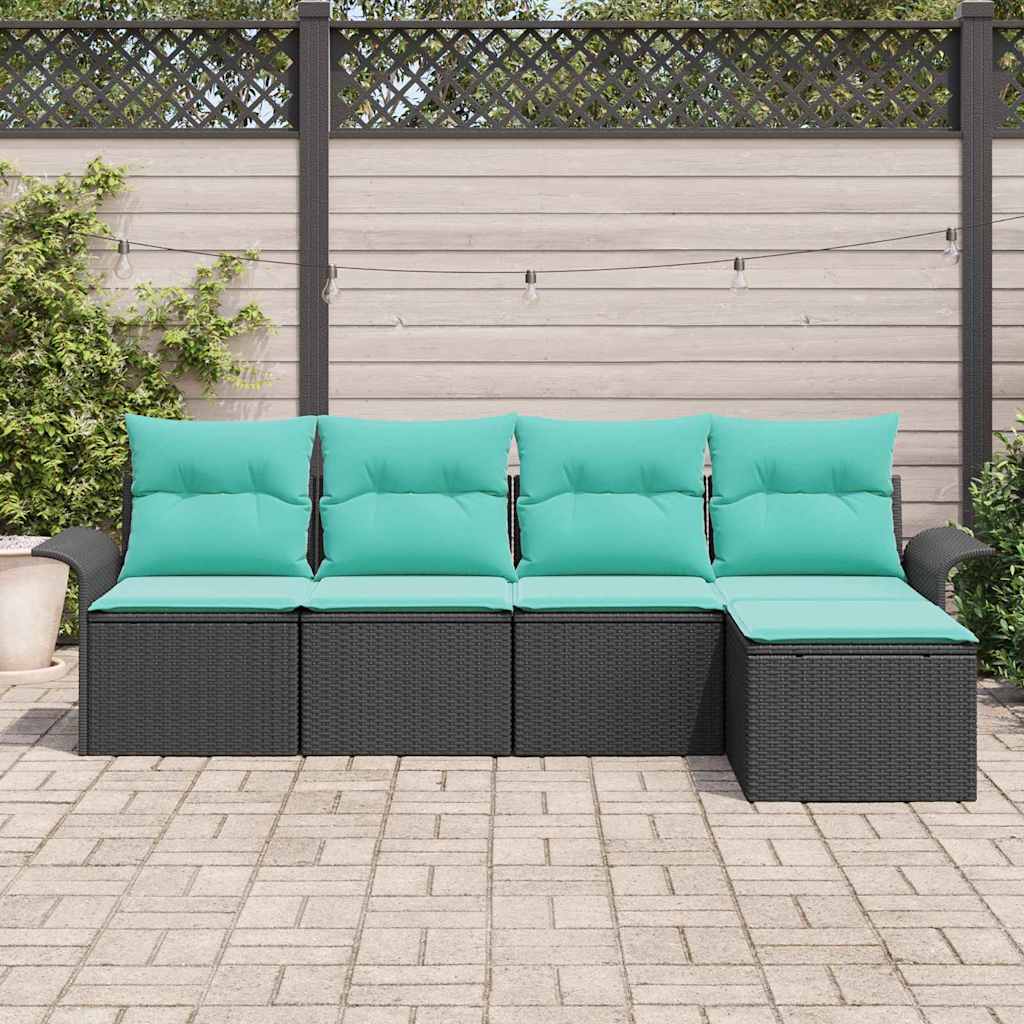 Garden Sofa Set with Storage 5 pcs Black Poly Rattan
