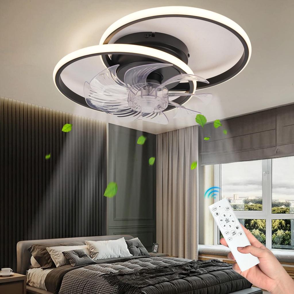 Deckenventilator mit zwei Ringen, LED-Licht und Fernbedienung, 85-265V, App-kompatibel