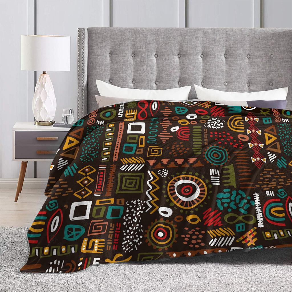 Colorful Traditional Ethnic Tribal Pattern  Blanket Cover Fleece  Ultra-Soft Throw Blanket for Bedroom Sofa Bedspread