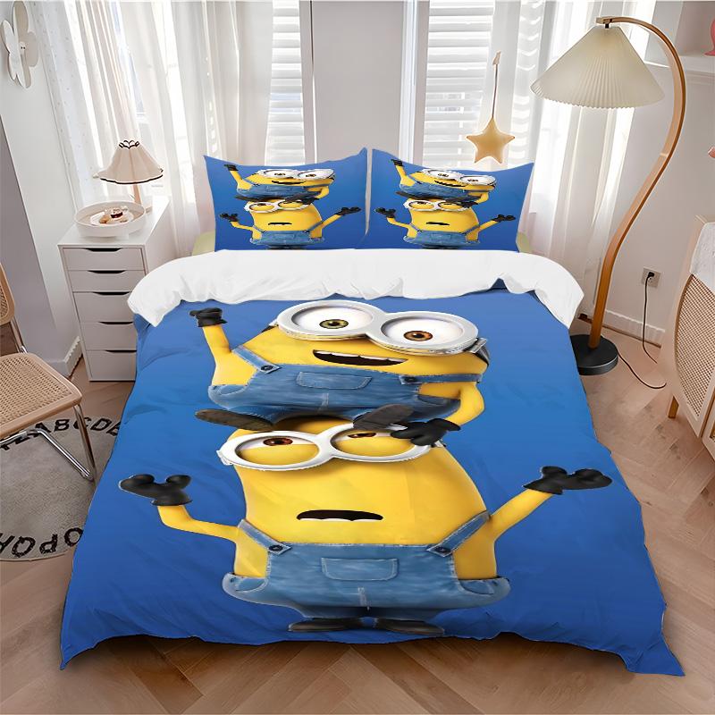 Minions Teamwork Adventure Print 3Pcs Bedding Setduvet Cover With 2 Bedropillowcase Home Birthday Gift