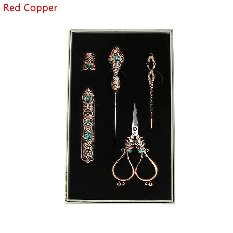 5PCS/Set European Style Tailor Vintage Sewing Scissors Kit With Thimble Embroidery DIY Craft Supplies With Needles Scissors