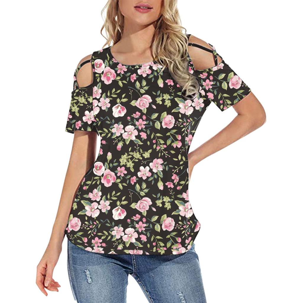 Women Casual Printing Shirts Short Sleeve Loose Tee Tops Tunic Blouse Tops