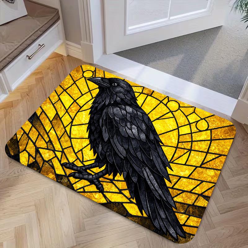 1pc, 2D Flat Printing, Vintage Gothic Raven Painting Entrance Mat, Kitchen Dining Room Decor, Indoor Outdoor Home Party Decoration