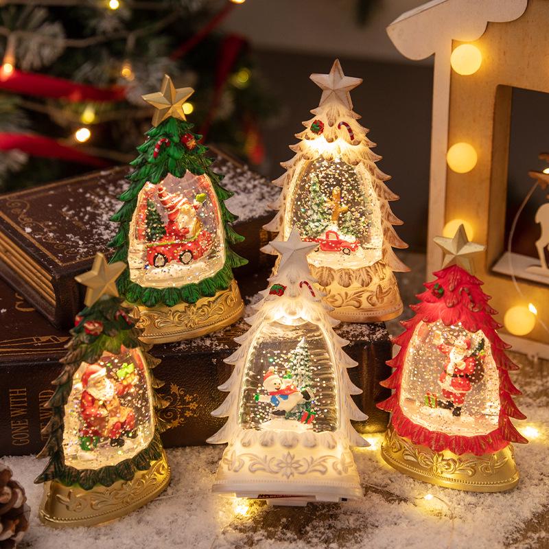 Christmas Tree Luminous Crystal Ball Ornament – Tabletop Snowing Night Light Decoration