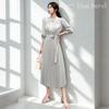 Original Chiffon Long Slimming Solid Gray [blue beryl] [Blue Beryl] Our Color Dress, Long, Pleated, Sleeves, Lined, Silhouette, Color, Elegant,