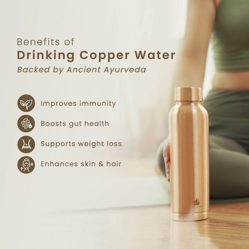 Reine Kupfer-Wasserflasche 1 Liter, 7 Chakren, Auslaufsicher, Stärkt das Immunsystem, Ideal für Büro, Fitnessstudio, Yoga, Als Geschenk, 1L