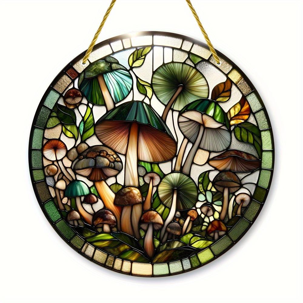 

Mushroom & Plant Sun Catcher. Stained glass style wreath for porch, bedroom & terrace. A perfect gift. чистый