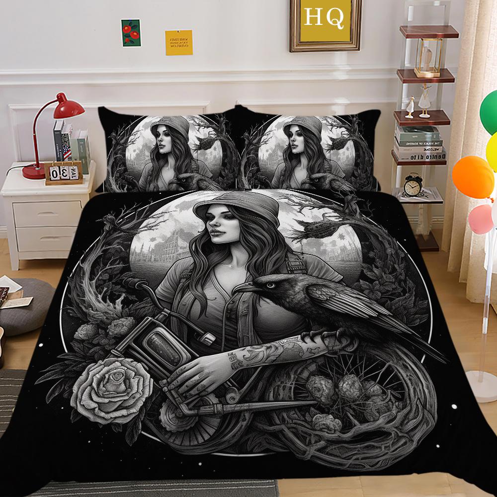 Beauty Skull Printed Comforter Cover Set Twin Size Polyester Home Bedclothes Highend Soft Duvet Cover Set