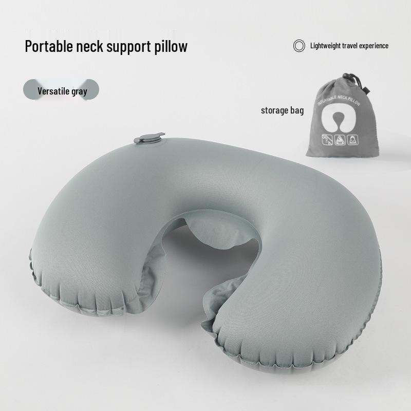 Inflatable U-shaped Travel Neck Pillow - Portable, Ergonomic, Height-Adjustable, Storable Milk Silk Design