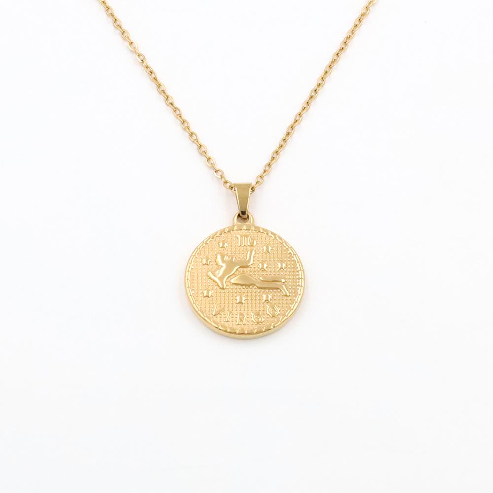 Retro Round Brand Constellation Pendant 18K Twelve Constellations Titanium Steel Necklace Women Do Not Fade Wind