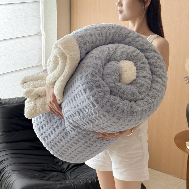 WOSTAR Warm Soft Waffle Jacquard Blankets For Beds Winter Fluffy Coral Fleece Thermal Thick Bed Sheet 150X200 Extra Large Size