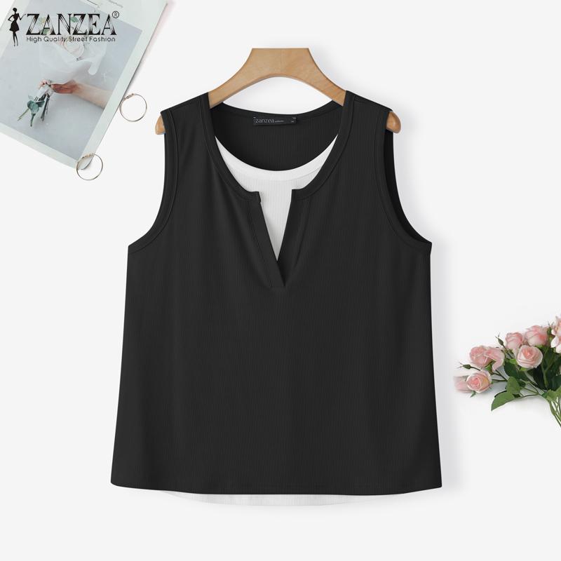 

VONDA Женские летние повседневные топы без рукавов с имитацией рубчика в стиле пэчворк из двух частей 3XL чёрный