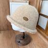 Lazy Wind Knitted Basin Hat Women's Autumn and Winter Curled Edge Small Leather Standard Fisherman Bucket Hat Gentle Atmosphere Hat
