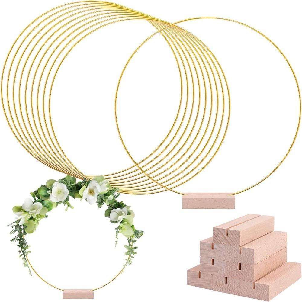 Wooden Base Wreath Iron Ring Gold Metal 30cm Size Floral Hoop Centerpiece Golden Metal Iron Hoops Metal Center Pieces