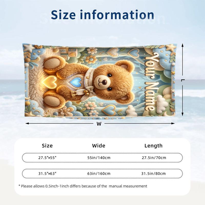 Teddy Bear Theme Beach Towel Personalized Custom Name & Text Soft Quick Dry Beach Towel for Swimming Travel