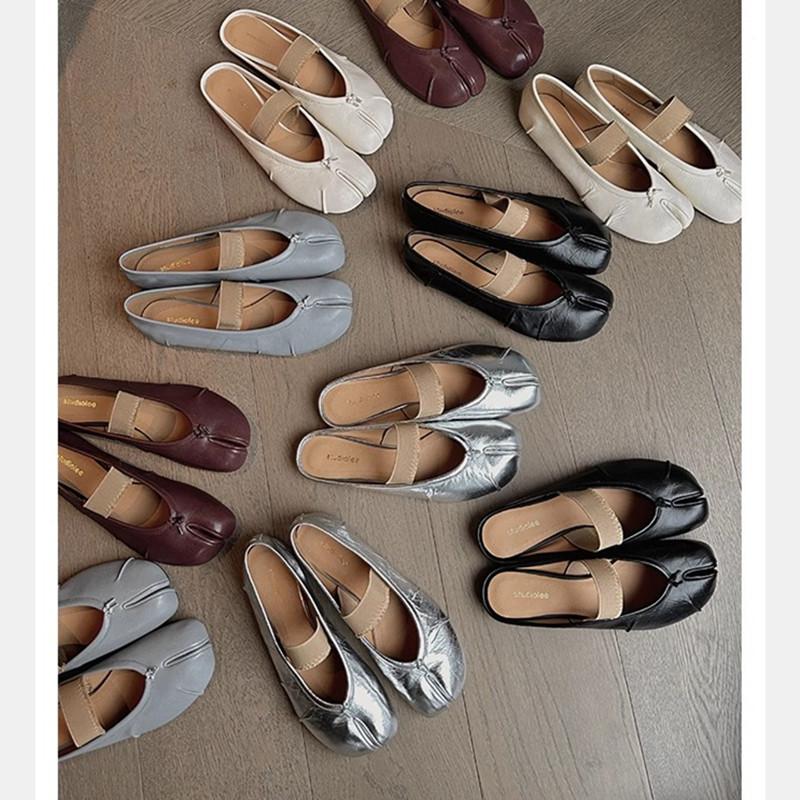 

Grape mother, the same style, light mouth, one-word belt, thin and soft split-toe shoes, women s single shoes, genuine leather flat-soled slippers. 35