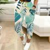 Women Plus Size Leaf Printed Jogger Pants Drawstring Waist Side Pockets Cuffed Ankle Casual Pants