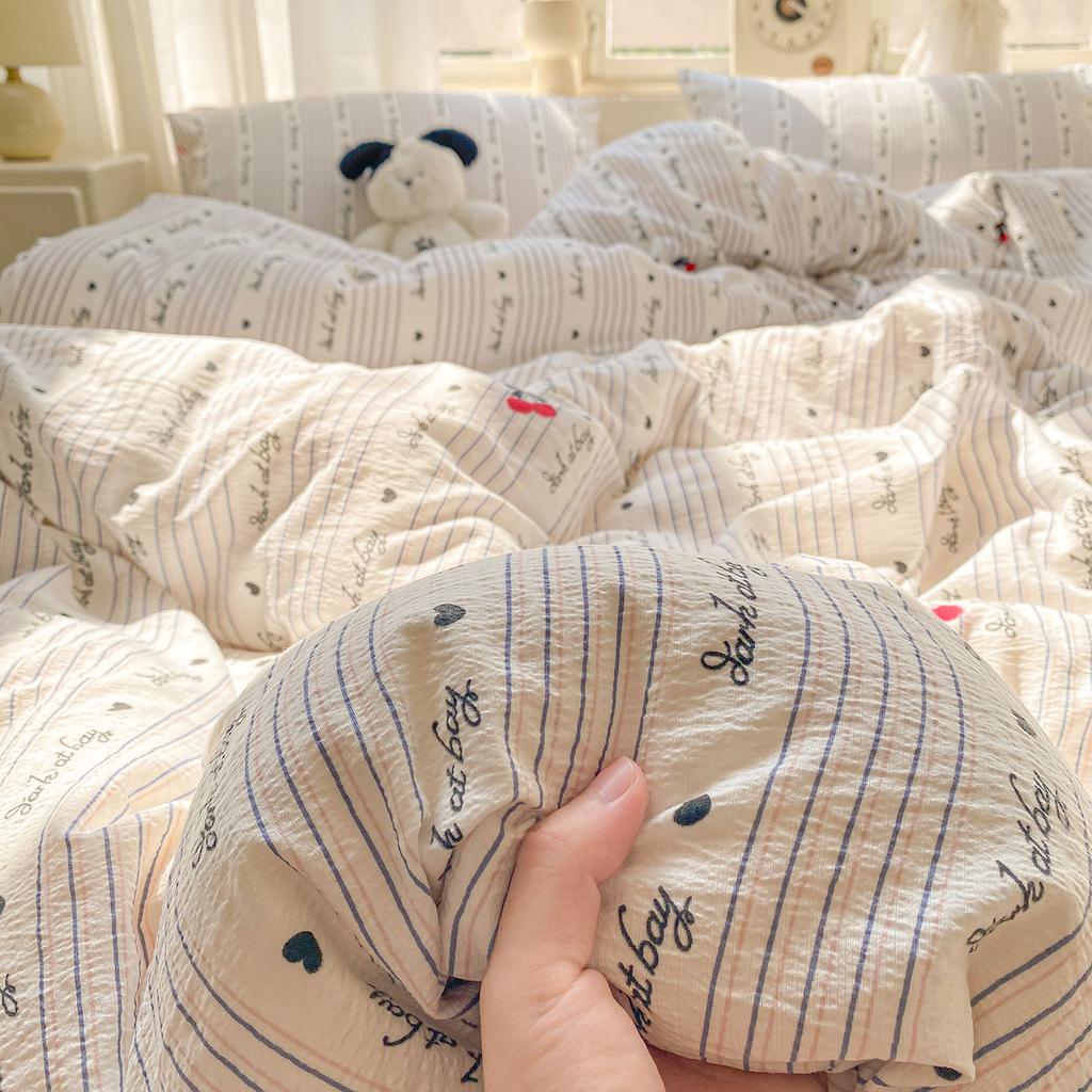 Wrinkled Double-layer Yarn Four-piece Set, Mattress Model, Cream Wind Class A Cloud Feeling Super Soft Kapok Kit